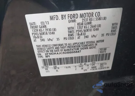 2013 Ford Edge Sel z USA, uszkodzony, nr VIN 2FMDK4JC5DBB95847